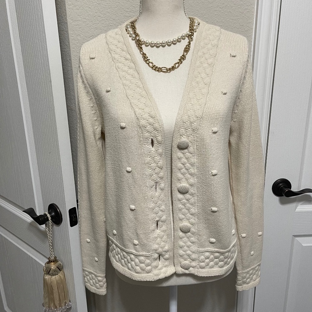 Cabi- Cream Retro Cardigan Stylish Detail- Size Small (#6169)